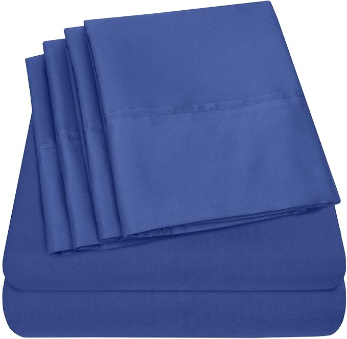 Sweet Home Collection 6 Piece 1500 Supreme Collection Brushed Microfiber Deep Pocket Sheet Set-2 Extra Pillow Cases, Great Value, Split King, Royal Blue