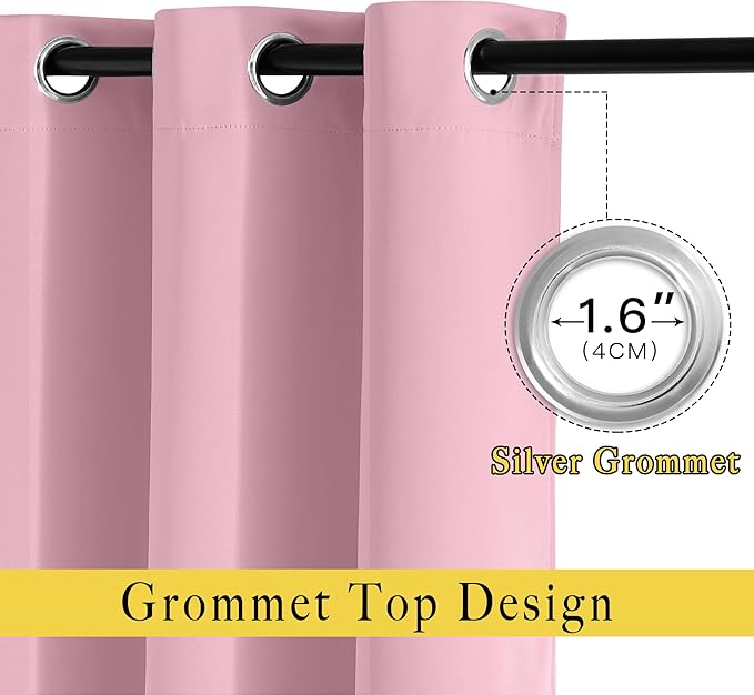 NICETOWN Crystal Pink Room Darkening Sliding Door Curtains, Window Treatment Thermal Grommet Voice Reducing Drapes for Living Room/Bedroom, Set of 2, W66 x L102