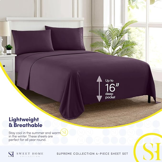Twin Sheets - Breathable Luxury Sheets with Full Elastic & Secure Corner Straps Built In - 1800 Supreme Collection Extra Soft Deep Pocket Bedding Set, Sheet Set, Twin, Purple
