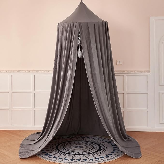 dix-rainbow Princess Decor Canopy for Kids Bed, Soft and Durable Bed Canopy for Girls Room Tent Canopy Dreamy Mosquito Net Bedding, Children Reading Nook Canopies Indoor(Grey)