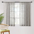 MYSKY HOME Grey Sheer Short Curtains with Pom Pom for Small Windows Bedroom Nursery Kids Girls Room Curtains Cafe Kitchen Light Filtering Boho Drapes, Rod Pocket,52x 45 Inches, 2 Panels