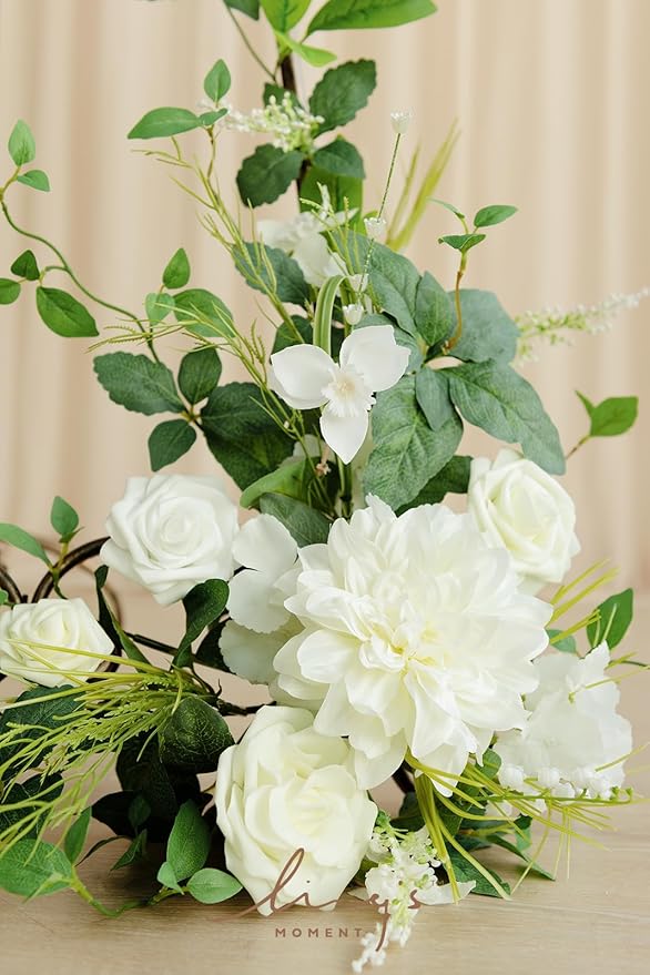 Ling's Moment 2pcs Wedding Flowers Garland Artificial Floral Swag Arch Decorations Greenery Arrangements Lily of The Valley White Ceremony Reception Garden Easel Wall Entryway Outdoor NOT Include Sign