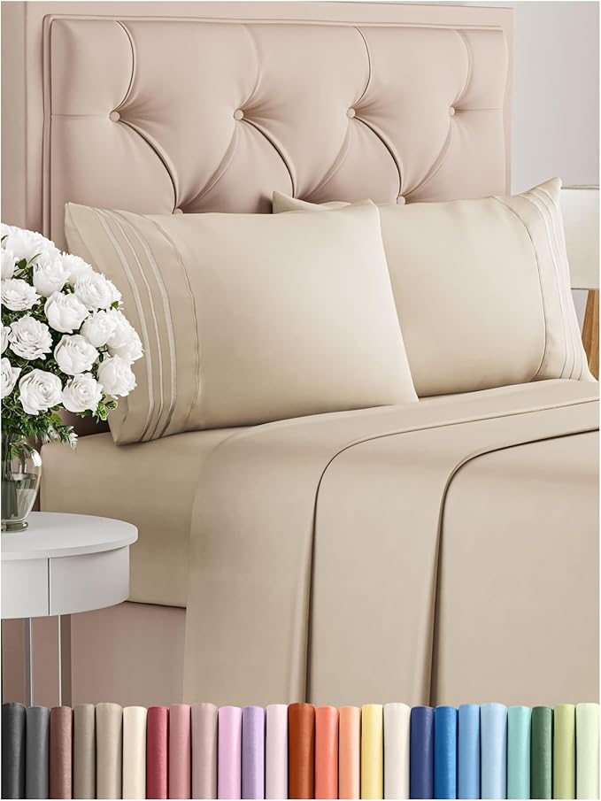 Cal King Size 4 Piece Sheet Set - Comfy Breathable & Cooling Bed Sheets Set - Hotel Luxury Bedding for Women, Men, Kids, Teens, Boys & Girls - Deep Pockets, Ultra-Soft, Wrinkle Free - Oeko-Tex - Wheat