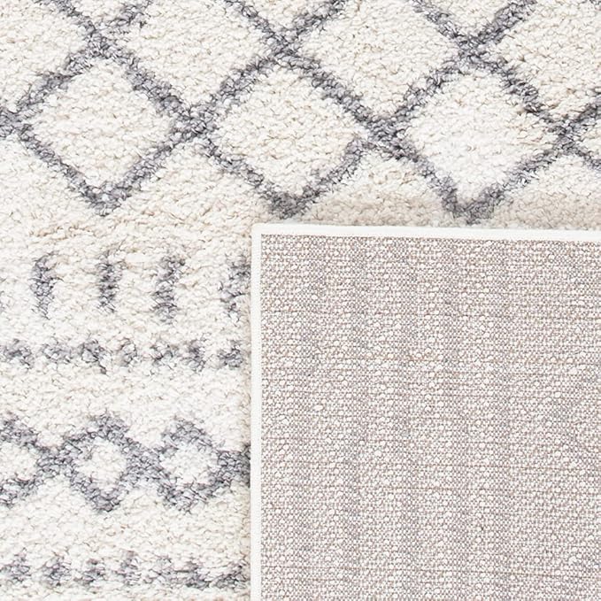 SAFAVIEH Arizona Shag Collection Accent Rug - 3'2" x 5', Ivory & Grey, Moroccan Design, Non-Shedding & Easy Care, 1.6-inch Thick Ideal for High Traffic Areas in Foyer, Living Room, Bedroom (ASG741F)