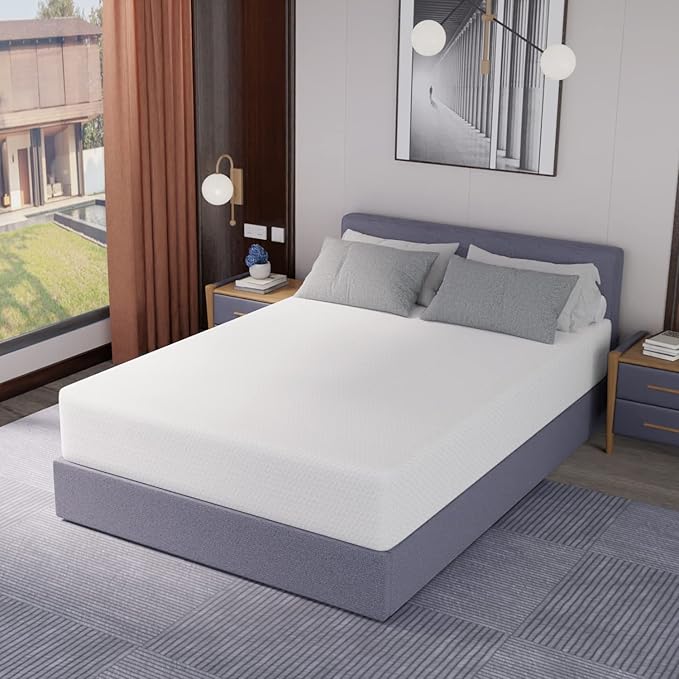 Pay Lesshere 12 Inch Queen Green Tea Mattress/Breathable Mattress for Cool Sleep & Pressure Relief/Medium Firm Mattresses/CertiPUR-US Certified/Bed-in-a-Box/Pressure Relieving （12 inch, Queen）
