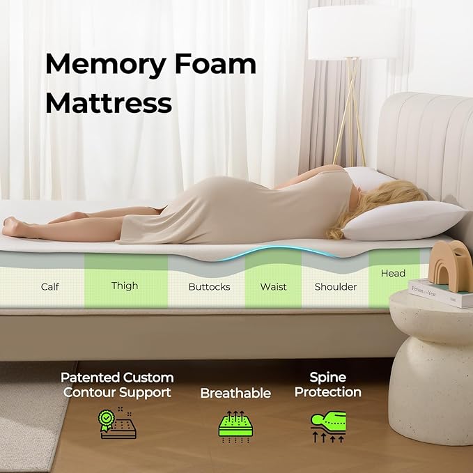 Rolanstar 8 Inch Twin Mattress Gel Memory for Cool Sleep & Pressure Relief, Medium Firm Feel, CertiPUR-US Certified, Mattress in a Box, White