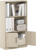 Furinno Gruen 3-Tier Open Shelf Bookcase with 2 Doors Storage Cabinet, Metropolitan Pine