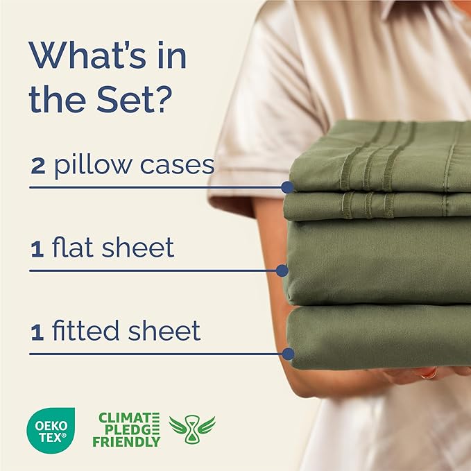 King Size 4 Piece Sheet Set - Comfy Breathable & Cooling Bed Sheets Set - Hotel Luxury Bedding for Women, Men, Kids, Teens, Boys & Girls - Deep Pockets, Soft and Wrinkle Free - Oeko-Tex - Sage Green