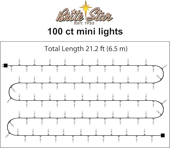 Brite Star 100 Count Mini String Christmas Lights, Red - 22 feet Indoor/Outdoor Christmas Tree Lights with White Wire