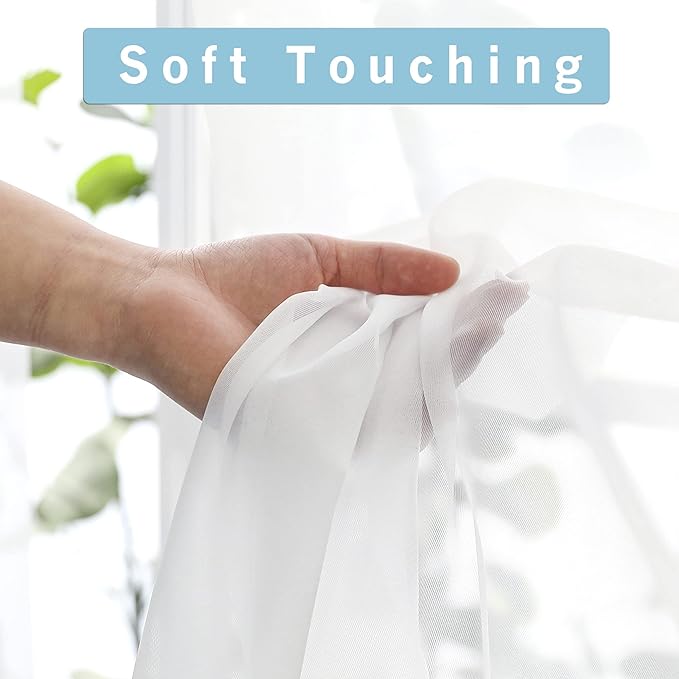 OWENIE White Sheer Curtains 72 Inches Long 2 Panels, Transparent Voile Sheer White Curtains Double Rod Pocket Gauze Drapes for Living Room Bedroom Window Sliding Glass Door Treatment, 42 x 72 Inch