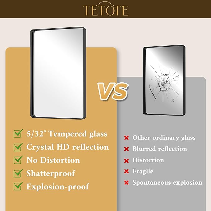 TETOTE Black Framed Mirrors for Bathroom 60 x 28 Metal Framed Bathroom Vanity Mirrors, Tempered Glass, Wall Mounted, Entryway, Bedroom, Living Room(Horizontal/Vertical)