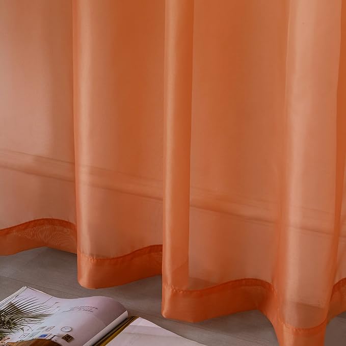 DUALIFE Terracotta Curtains 108 Inch Extra Length for Bedroom 2 Panel Sets Grommet Sheer Curtains for Living Room 52X108 Inches Long 9 FT Rust Burnt Orange Red