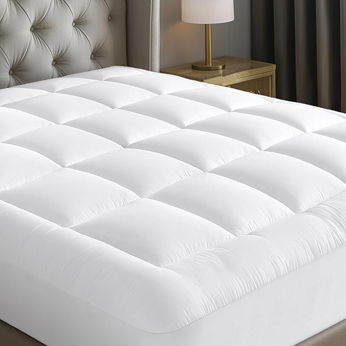 Cloud-Like Twin Mattress Topper - 100% Cotton Top Mattress Pad for Back Pain Relief - Breathable & Naturally Cooling for Hot Sleepers, White