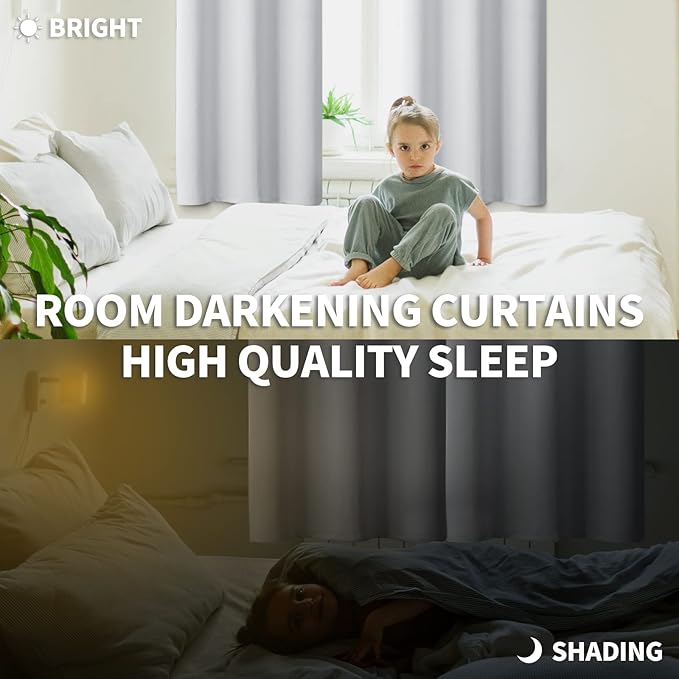 BGment Room Darkening Curtains 95 Inches Long - Grommet Thermal Insulated Drapes Window Treatment Curtains for Bedroom, 2 Panels, 52 x 95 Inch, Greyish White