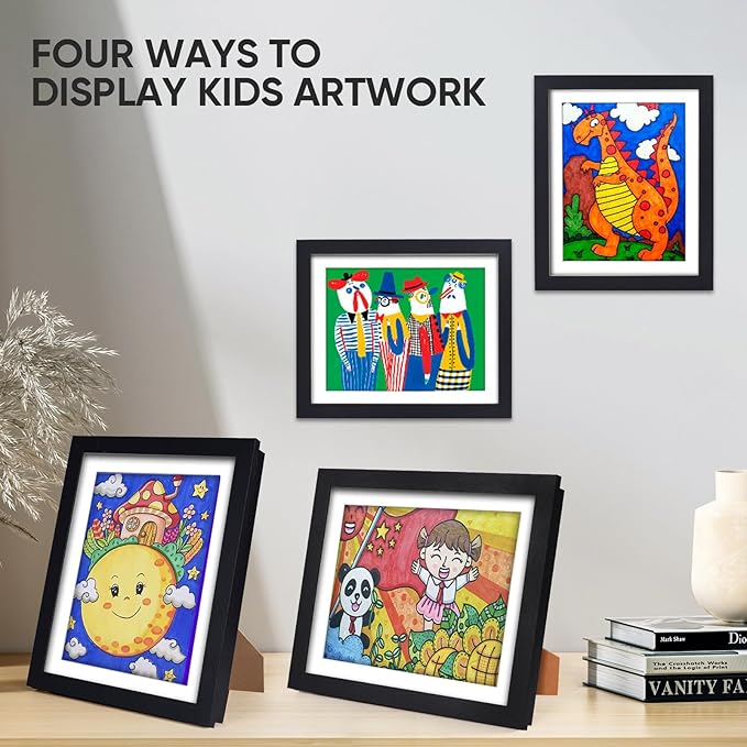 2-Pack Changeable Kids Art Frames - Front Opening, Holds 150, 10x12.5,Child Artwork Frame With Storage For Display Children's art work (Black)