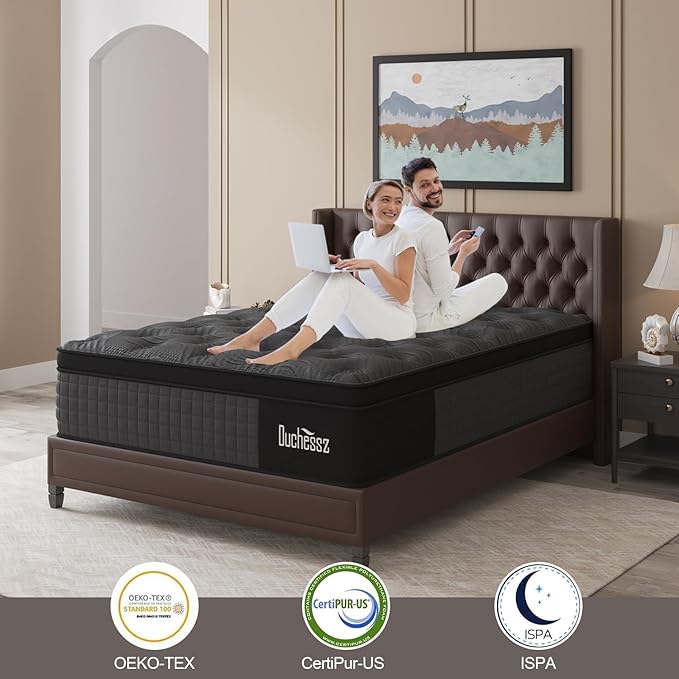 King Mattress, 12 Inch Hybrid Mattresses Black with Gel Memory Foam and Individually Pocket Innerspring Euro Top Medium Firm for Motion Isolation, Edge Support