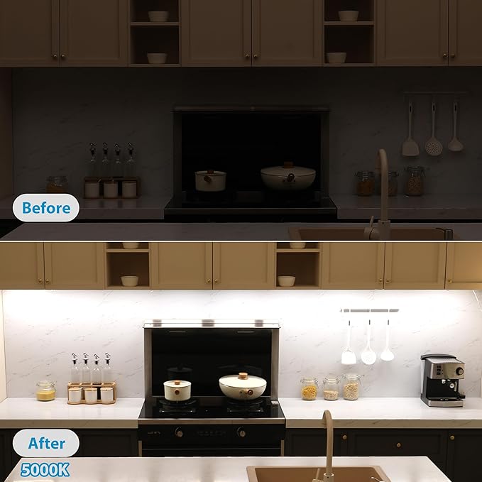 Litever Under Cabinet Lights Plug in, 6 pcs 12 Inches LED Light Strip Bars. Super Bright Dimmable Linkable for Kitchen Counter Above Cabinets Shelf Workbench Desk Closet Lighting. Daylight 5000K