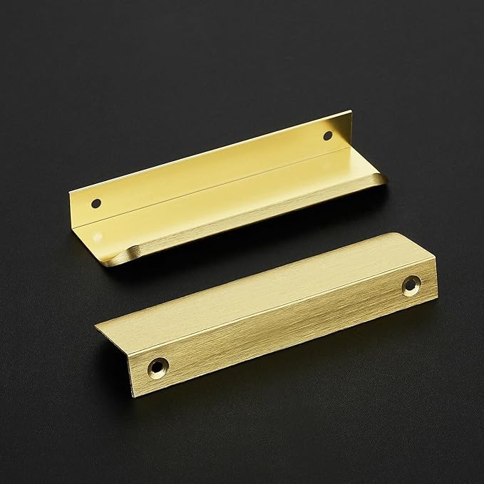 Ravinte Hardware 10 Pack Gold Cabinet Handles, 5 Inch (128mm) Finger Edge Pulls, 4 Inch Hole Center, Finger Pulls for Cabinets