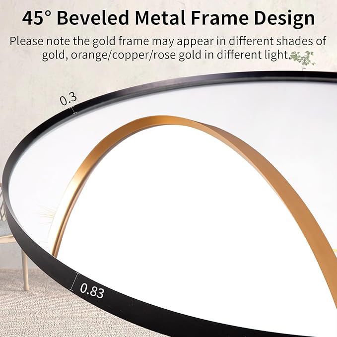40" Round LED Bathroom Mirror, Wall Mounted Backlit Vanity With Lights, Fog Free Circle With Gold Frame, Smart Light Up 3-Color