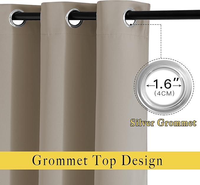 NICETOWN Taupe Blackout Curtains & Drapes - Thermal Insulated Grommet Blackout Light Blocking Room Darkening Window Treatments for Bedroom/Living Room (2 Panels, W46 x L90)
