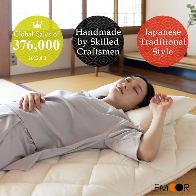 EMOOR Japanese Futon Mattress CLASSE Queen Made in Japan White, Foldable Floor Sleeping Bed Tatami Mat