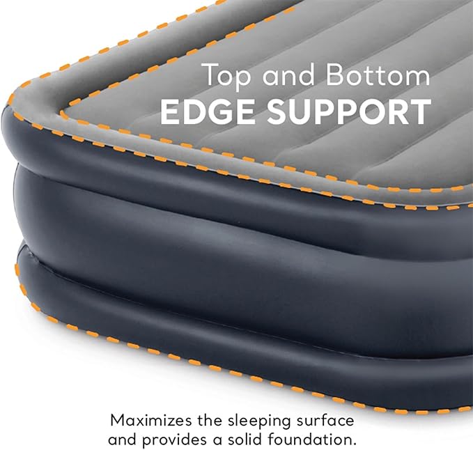 Intex 64131ED Dura-Beam Plus Deluxe Pillow: Fiber-Tech – Twin Size – Built-in Electric Pump – 16.5in Bed Height – 300lb Weight Capacity
