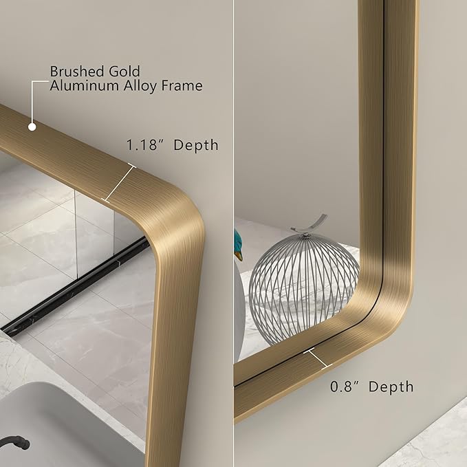 40x36 Gold Framed Mirror for Bathroom, Brushed Gold Brass Bathroom Mirror, Rectangle Gold Bathroom Vanity Mirror for Wall, Shatterproof, Anti-Rust, Hangs Horizontally or Vertically