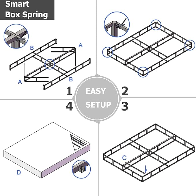 Full Box Spring 9 Inch High Profile Strong Metal Frame Mattress Foundation, Quiet Noise-Free,Easy Assembly, 3000lbs Max Weight Capacity