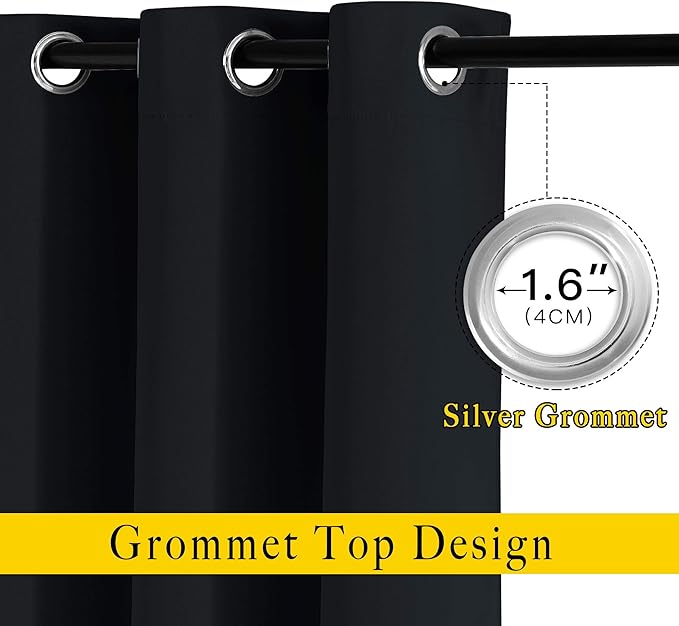 NICETOWN Black Out Sliding Door Curtains 2 Panels Set 118 inches Long, Grommet Thermal Blackout Curtains Privacy Room Divider Sound Reducing for Bedroom/Living Room, W66 x L118