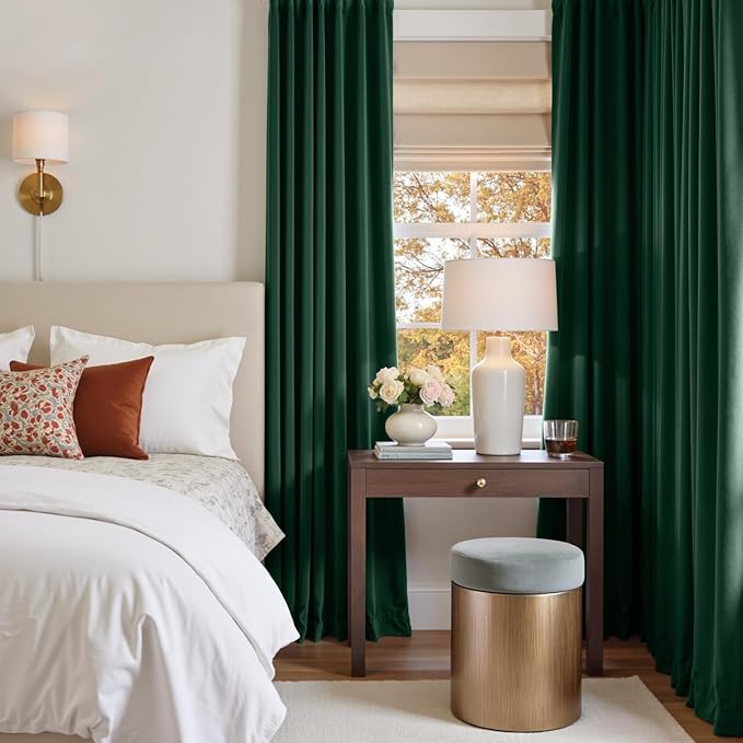Lazzzy Velvet Blackout Curtains Thermal Insulated Room Window Drapes Super Soft Luxury Curtains for Living Room Bedroom Rod Pocket 2 Panels, Emerald Green, 62" W x 90" L