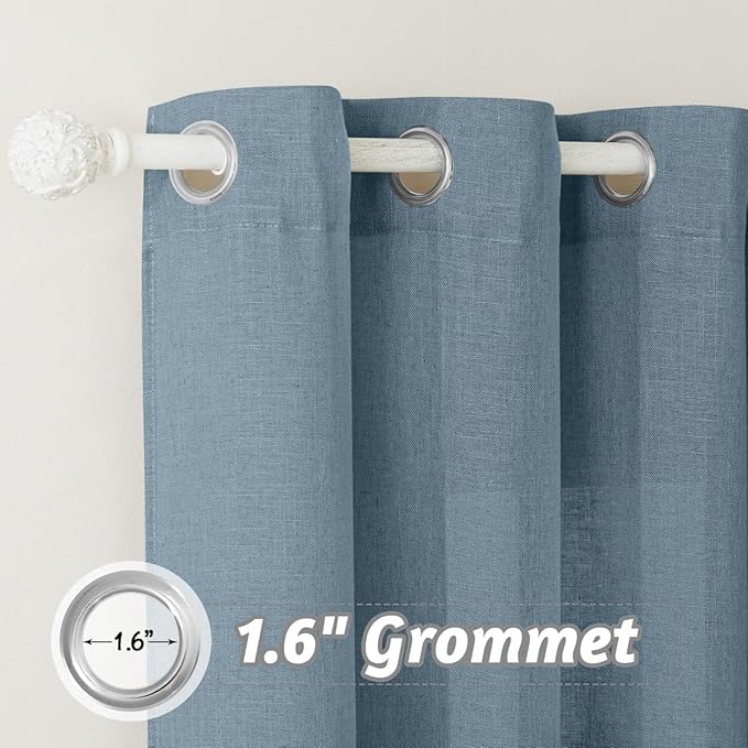 RYB HOME Linen Curtains 84 Inch Length - Semi Sheer Light Filtering Vertical Privacy for Kitchen Bedroom Glass Door Natural Airy Farmhouse Window Decor, W 60 x L 84 inches, Stone Blue, 1 Panel