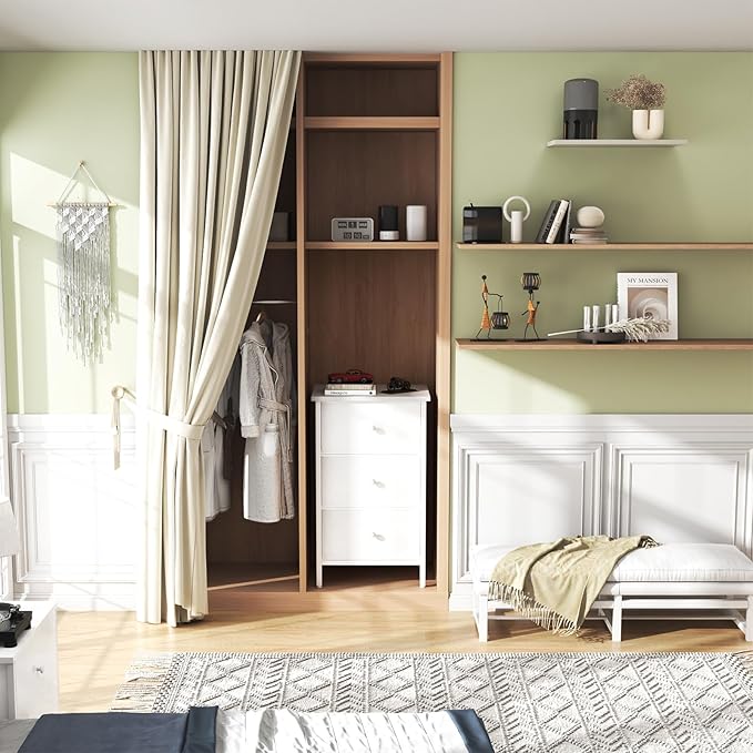 BOLUO White Night Stand with Drawers 3 Drawer Dresser for Bedroom, Tall Nightstand for Closet Dorm Modern Bedside Table