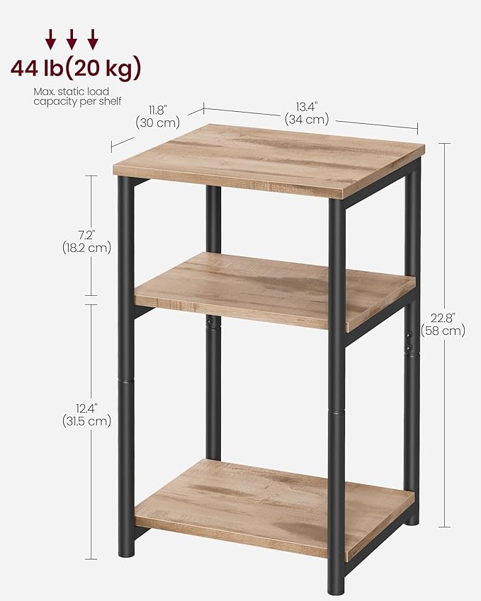 VASAGLE Side Table, Small End Table, Tall Nightstand for Living Room, Bedroom, Office, Bathroom, Camel Brown and Classic Black ULET273B50