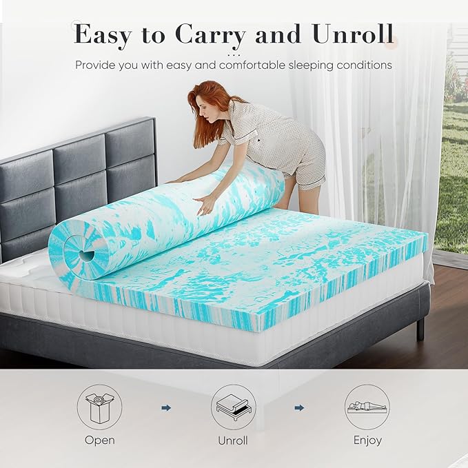 DUMOS Memory Foam Mattress Topper King, 2 Inch Thick Gel Infused Bed Toppers for King Size Bed, Soft Mattress Pads for Sleeper Sofa, RV, Camper, CertiPUR-US Certified, Blue