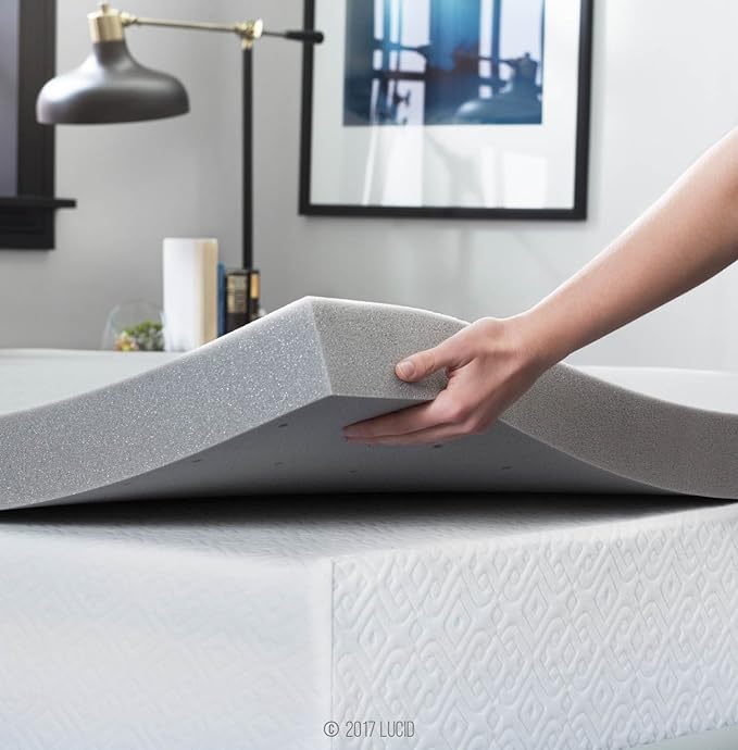 Lucid 3 Inch Ventilated Bamboo Charcoal Memory Foam Mattress Topper, CertiPUR-US Certified, Moisture and Odor Control-Full