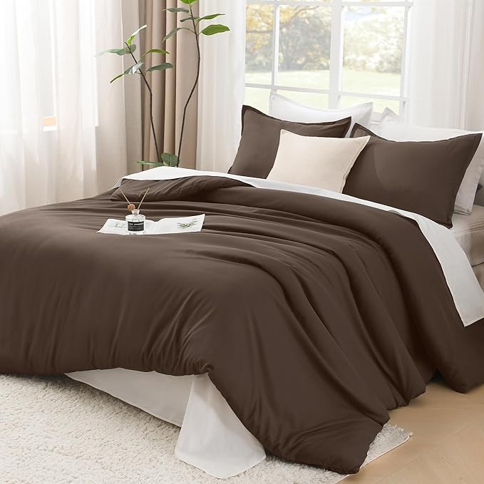 Litanika Comforters Chocolate Super King Plus Size, 3 Pieces Lightweight Solid Bedding Set & Collections, All Season Fluffy Bed Set (128x120In Comforter & 2 Pillowcases)