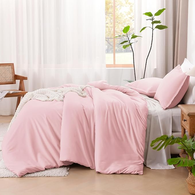 Litanika Pink Comforter Set King Size, 3 Pieces Aesthetic Soft Solid Bedding Comforter Set, All Season Bed Set (104x90In Comforter & 2 Pillowcases)