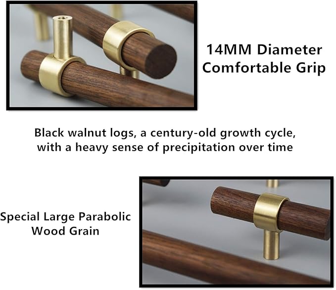 Drawer 5.51"/140mm Pulls Brass Walnut Kitchen Wardrobe Cabinet Hardware Pull Handle with Screw, 4Pcs