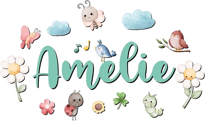 Custom Nursery Name Sign with Themed Decor Kit | Personalized Wooden Wall Art for Baby, Kids Room | Space, Jungle, Circus, Under the Sea, Woodland, Rainbow (60", Fairy Garden)