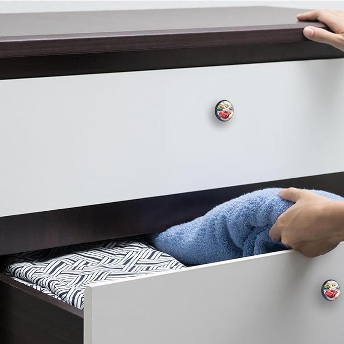 Race Cars with Colorful Racing Track Pattern Kitchen Cabinet Knobs, Decorative Dresser Knobs with Screws Pulls Handles Hardware Drawer Knobs for Home Furniture, 4 Pack