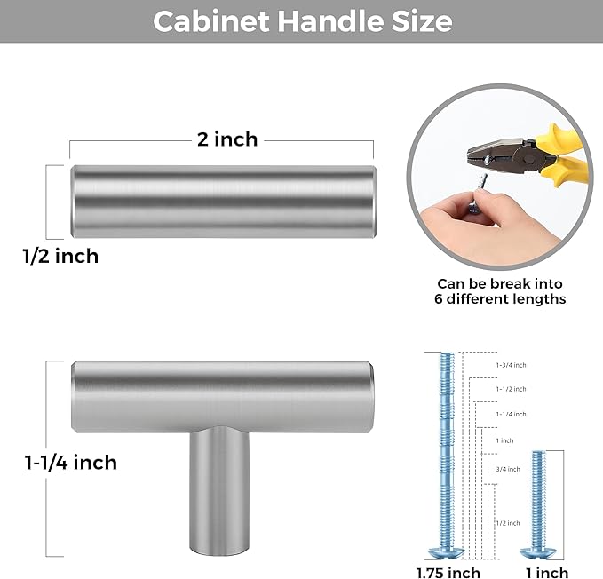 15 Pack Brushed Nickel Cabinet Knobs - Kitchen Cabinet Knobs Silver Cabinet Pulls for Kitchen Cabinet Drawer Stainless Steel Dresser Knobs for Cabinet Hardware 2in Length Single Hole T Bar