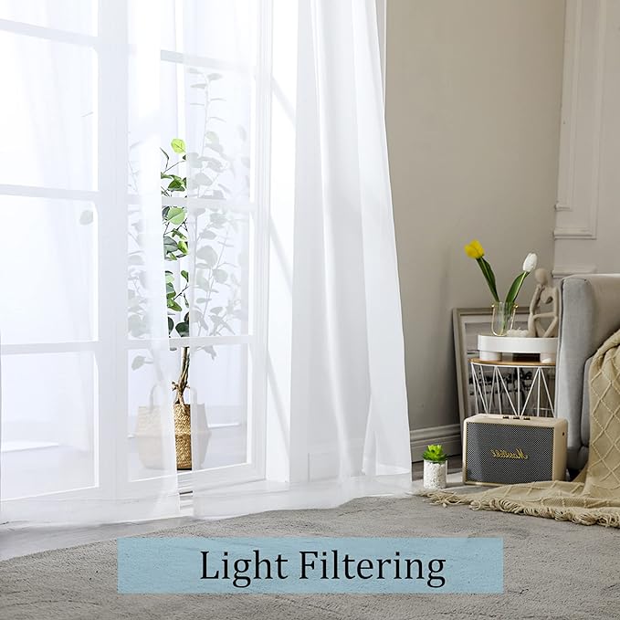 OWENIE White Short Sheer Curtains 24 Inches Long 2 Panels Set for Kitchen Window, Rod Pocket Light Filtering Sheer Tier Curtains for Small Laundry Room, RV, Camper Travel Trailers, 42 W x 24 L