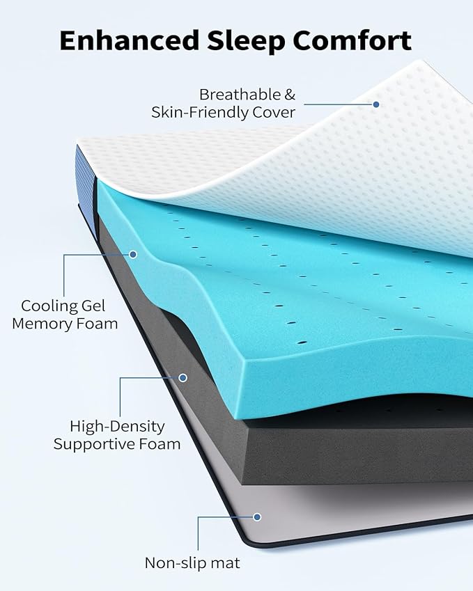 PERLECARE 3 Inch Firm Mattress Topper Queen Size, Cooling Gel-Infused & Bamboo Charcoal Memory Foam Bed Topper for Pain Relief, High-Density Mattress Pad with Removable Cover, CertiPUR-US Certified