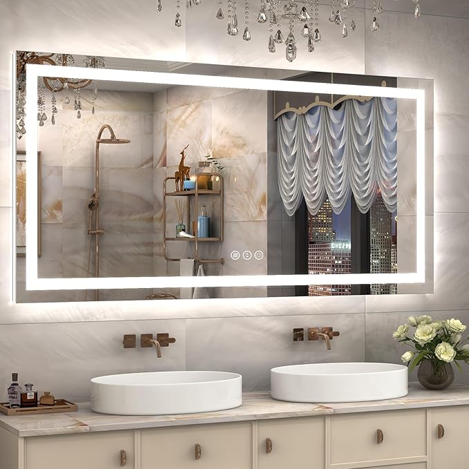 60x30 Lighted Bathroom Mirror for Wall, LED Illuminated Vanity Mirror with Lights, Dimmable, Anti-Fog, ETL Listed (Backlit and Front Lighted)