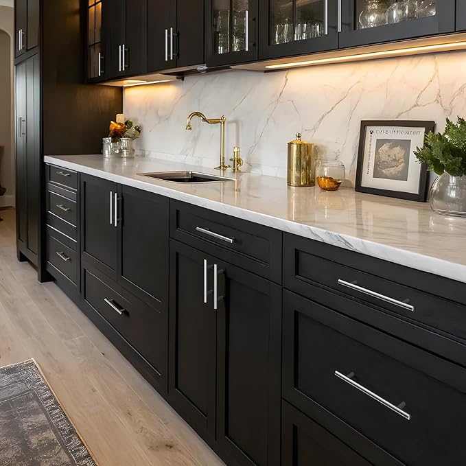 homdiy 50 Pack Cabinet Pulls Modern Drawer Pulls - HD201SN Kitchen Cabinet Handles Cupboard Handles Brushed Nickel Cabinet Hardware Stainless Steel Drawer Handls, 5in Hole Centers