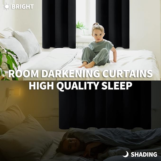 BGment Blackout Curtains for Bedroom - Grommet Thermal Insulated Room Darkening Curtains for Living Room, Set of 2 Panels, Each 46 x 54 Inch, Black