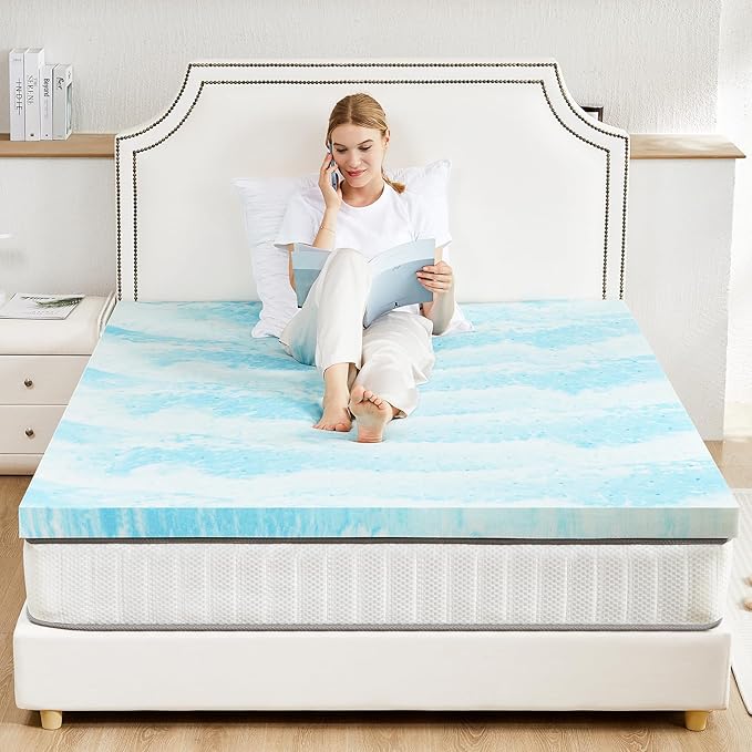 Sweetcrispy Mattress Topper Twin,4 Inch Thick Memory Foam Gel Infused Cooling Toppers Pad for Twin Size Bed, Sleeper Sofa, RV, Camper, CertiPUR US Certified, Ventilated and Breathable, Blue