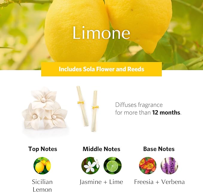 AGRARIA Monique Lhuillier Limone Scented AirEssence Diffuser, 7.4 Ounces with Reeds and Flowers