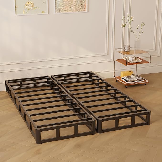 Split Queen Box Spring 5 Inch, Easy Assembly Bed Foundation, Heavy Duty Low Profile Metal Box Spring for Queen Bed with Fabric Cover, Noise Free