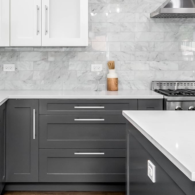 Ravinte Brushed Nickel Cabinet Handles 15 Pack 8 inch Satin Nickel Square Cabinet Pulls Silver Hardware for Kitchen Cabinets 11 inch Overall Length Stainless Steel Drawer Pulls